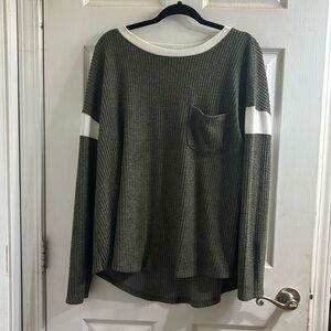 Green long sleeve waffle knit sweater